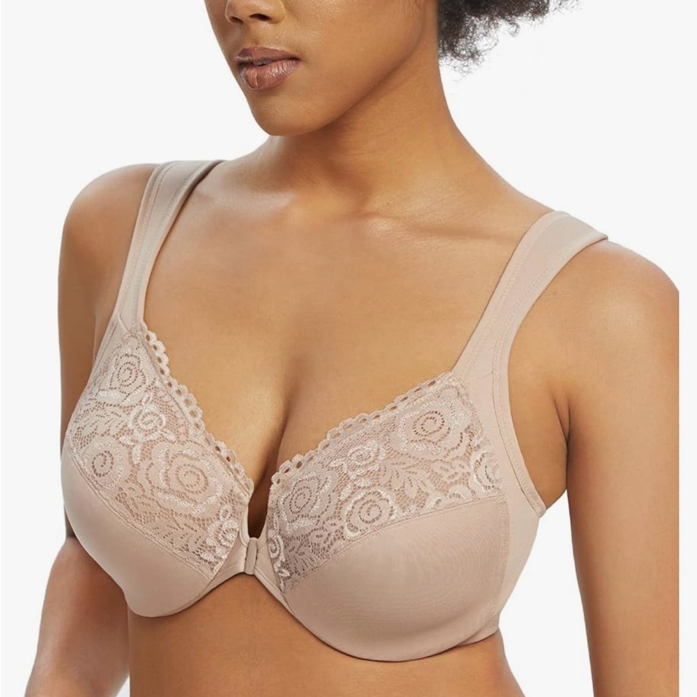 Tan Full Coverage Lace Bra with Wide Straps